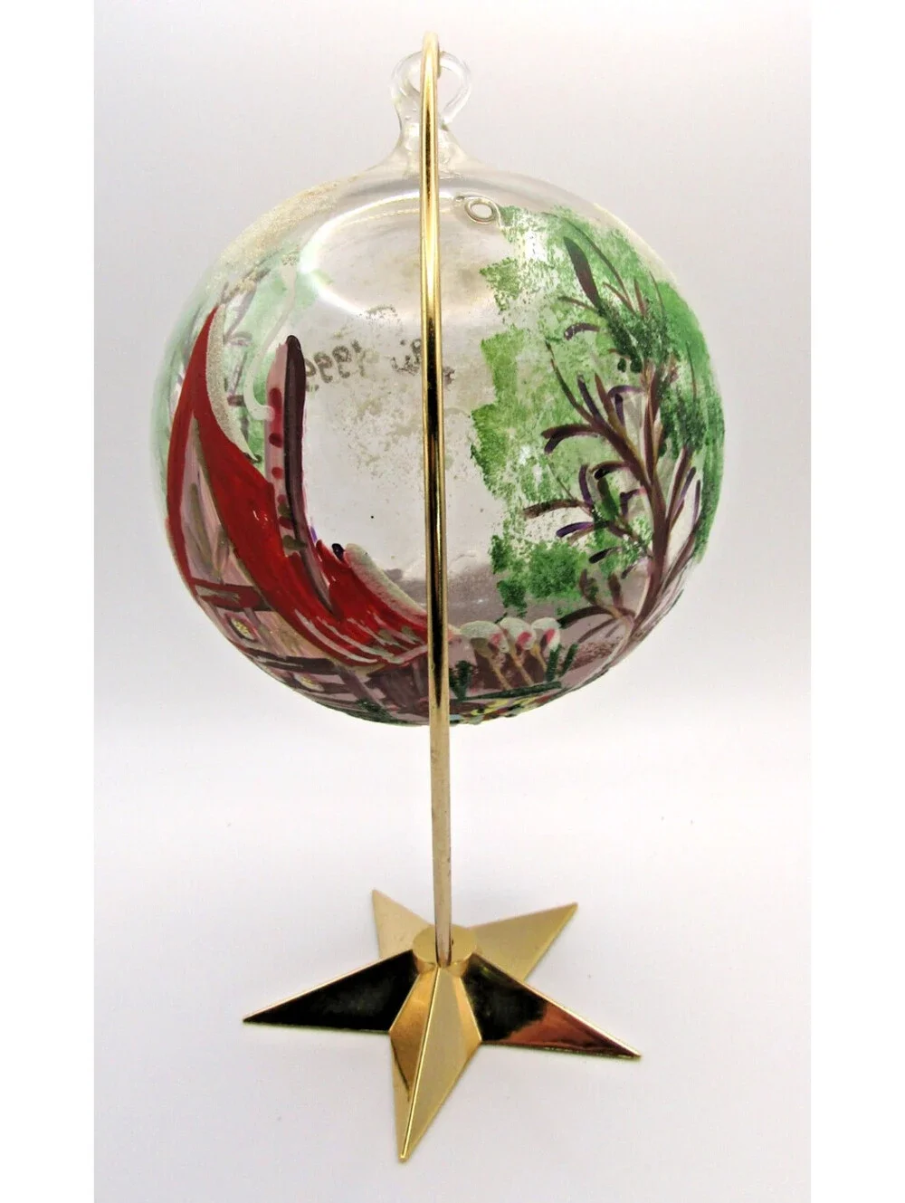 Handmade Boheme Czech Republic Reverse Painted Glass Ornament Dept 56 stand